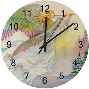 Wooden Wall Clocks Silent Hanging Clock Round Retro Farmhouse Wall Clock Beautiful Angel Wings Quartz Battery Operated Decor Clocks Kitchen Living Room Bedroom Office