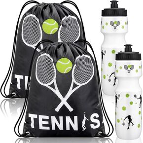 Talltalk Tennis Party Favors 24 oz Tennis Squeeze Water Bottle Bulk with Tennis Drawstring Bag for Tennis team Tennis Plastic Sport Bottle Tennis Theme Accessories for Kids Party Supplies(12 Pcs)