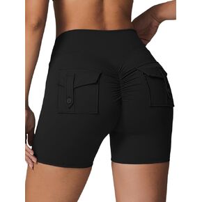 ABOCIW Scrunch Butt Workout Shorts with Pockets for Women Crossover Gym Biker Shorts High Waisted Yoga Booty Shorts