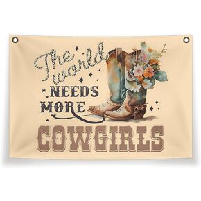 Retro Western Cowgirl Canvas Flag,The World Needs More Cowgirls Canvas Banner,Retro Western Cowgirl Boots Desert Hanging Banner,Gifts For Howdy Lover,Cowgirls Flag Decor 30X20 Inch