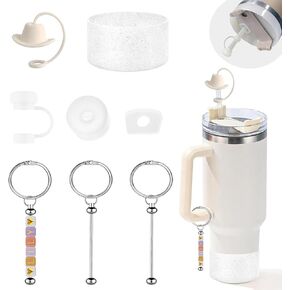 Stanley Cup Accessories Set Including 2 Pcs Silicone Spill Proof Stopper 2 Pcs Beadable Charms 2 Pcs Straw Cover Cap 1 Glitter Silicone Boot Protector for Stanley Cup 40oz & 30oz Tumbler
