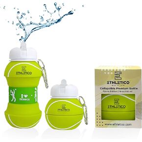 Collapsible Water Bottles with Carabiner Food Grade Sports Water Bottle for Gift Kids Folding Water Bottle for Hiking, School, GYM, School, Sports and Traveling 19oz/550ml (Tennis Ball)