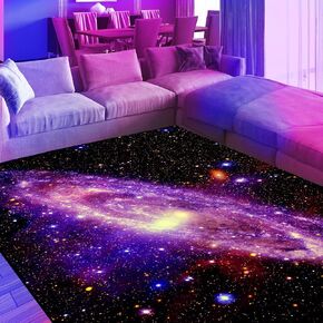 Blacklight Galaxy Area Rug, Neon UV Reactive Space Glitter Starry Throw Rug, Fluorescent Universe Night Sky Nebula Floor Mat Carpet, Glow in The Dark Room Decor for Women Kids 70x47inch