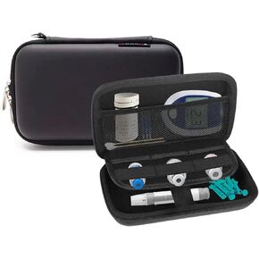Diabetic Supplies Travel Case, Blood Glucose Meter Storage Bag, Small Eva Hard Protective Carrying Pouch for Medication, Test Strips, Alcohol Pads, Insulin Vials, Lancets, Diabetes Testing Kit (Black)