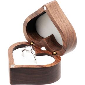 Single Walnut Wood Ring Box Heart Jewelry Storage Box for Engagement Proposal Birthday (Beige Inner-Marry Me)