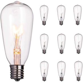 SUNSGNE 10-Pack Edison Replacement Light Bulbs, 7-Watt E12/C7 Candelabra Base ST38 Replacement Clear Glass Light Bulbs for Outdoor Patio String Lights, Warm White