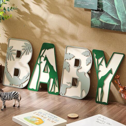 4 Pcs Baby Letters Boho Decor 8 Inch Wooden Nursery Wood Sign Wall Rattan Wildflower Letter Sign Safari Nursery Letters Wall Decor for Baby Shower Newborn Birthday Gift in Saudi Arabia