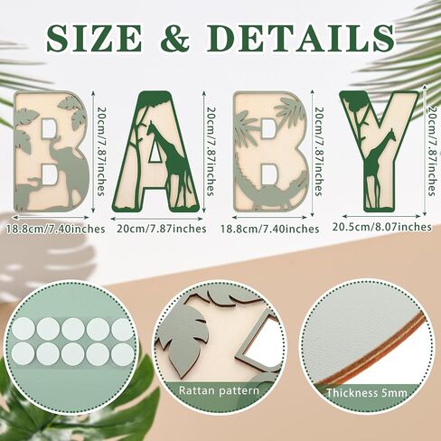 4 Pcs Baby Letters Boho Decor 8 Inch Wooden Nursery Wood Sign Wall Rattan Wildflower Letter Sign Safari Nursery Letters Wall Decor for Baby Shower Newborn Birthday Gift in Saudi Arabia