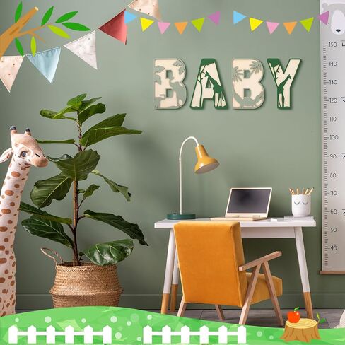 4 Pcs Baby Letters Boho Decor 8 Inch Wooden Nursery Wood Sign Wall Rattan Wildflower Letter Sign Safari Nursery Letters Wall Decor for Baby Shower Newborn Birthday Gift in Saudi Arabia