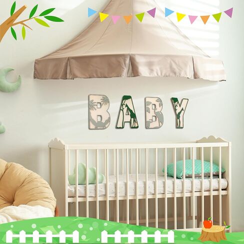 4 Pcs Baby Letters Boho Decor 8 Inch Wooden Nursery Wood Sign Wall Rattan Wildflower Letter Sign Safari Nursery Letters Wall Decor for Baby Shower Newborn Birthday Gift in Saudi Arabia