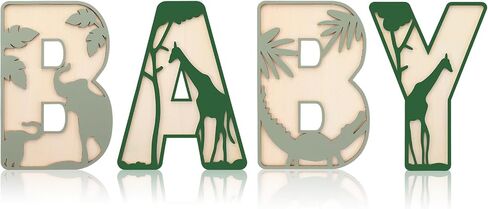 4 Pcs Baby Letters Boho Decor 8 Inch Wooden Nursery Wood Sign Wall Rattan Wildflower Letter Sign Safari Nursery Letters Wall Decor for Baby Shower Newborn Birthday Gift in Saudi Arabia