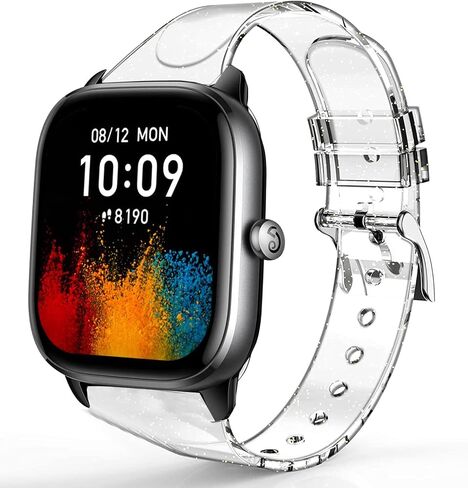 Compatible for Amazfit GTS 4 mini Band, Glitter Clear Silicone Band Compatible for GTS 3/GTS 2/GTS/GTS 2 Mini/GTS 2e/ Bip Lite/Bip U Pro/Bip u in Saudi Arabia