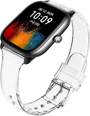 Compatible for Amazfit GTS 4 mini Band, Glitter Clear Silicone Band Compatible for GTS 3/GTS 2/GTS/GTS 2 Mini/GTS 2e/ Bip Lite/Bip U Pro/Bip u in Saudi Arabia