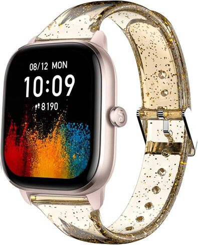 Compatible for Amazfit GTS 4 mini Band, Glitter Clear Silicone Band Compatible for GTS 3/GTS 2/GTS/GTS 2 Mini/GTS 2e/ Bip Lite/Bip U Pro/Bip u in Saudi Arabia
