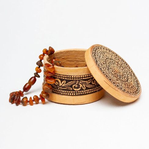 صندوق تخزين تذكاري صغير للمجوهرات المزخرفة، علب هدايا لحاء البتولا الخشبي الدائري in Kuwait