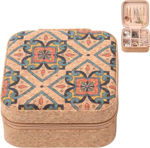 Travel Jewelry Box - Portable & Compact All-In-One Cork Jewelry Box, Gift for Women & Girls, Ideal Travel Essential (03) in Saudi Arabia