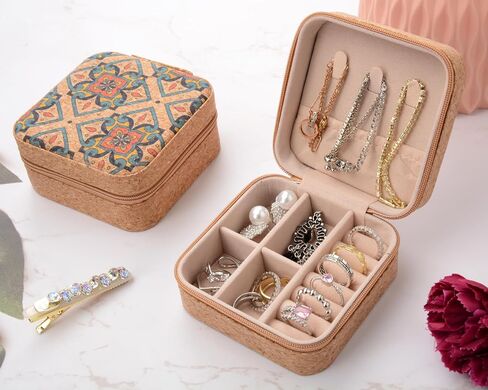 Travel Jewelry Box - Portable & Compact All-In-One Cork Jewelry Box, Gift for Women & Girls, Ideal Travel Essential (03) in Saudi Arabia