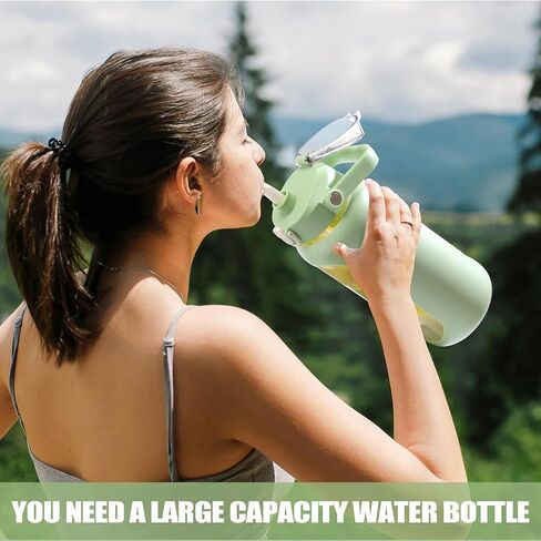 BLUEGO 64oz Glass Water Bottles with 2 Lids Flip Lid and Spout Lid Half Gallon Water Bottle with Straw 2L Large Water Bottle with Time and Capacity Markers for Gym Home Office Leak-proof, Amber in Saudi Arabia