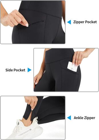 PERSIT Women's Fleece Lined Water Resistant Leggings High Waist Thermal Warm Winter Ankle Zip Yoga Pants with Pockets in Saudi Arabia