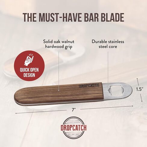 Handheld Bar Blade Bottle Opener | Flat Beer Cap Bottle Opener | Durable Bartender or Home Tool | Heavy Duty Stainless Steel & Walnut Finish | Mini 4.25" x 1.5" in Saudi Arabia