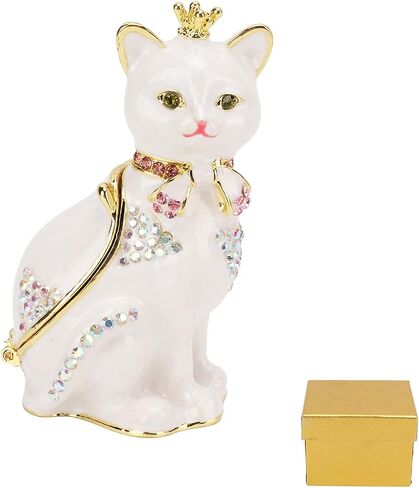 Yosoo Enamel Cat Trinket Box, Cat Hinged Jewelry Box with Crystals, Hand Painted Cat Trinket Box Rings Earrings Necklace Storage Box Cat Home Decor Decor Gift in Saudi Arabia