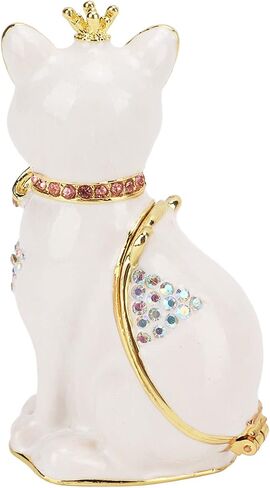 Yosoo Enamel Cat Trinket Box, Cat Hinged Jewelry Box with Crystals, Hand Painted Cat Trinket Box Rings Earrings Necklace Storage Box Cat Home Decor Decor Gift in Saudi Arabia