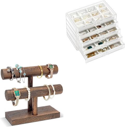 ProCase Acrylic Stackable Jewelry Holder Bundle with Wooden Bracelet Stand for Selling in Saudi Arabia