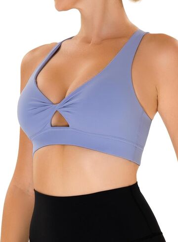 YUNOGA Women's Workout Sports Bras Twist Front Padded Yoga Bras Medium Supports Criss Cross Back Fitness Bra Tops in Saudi Arabia