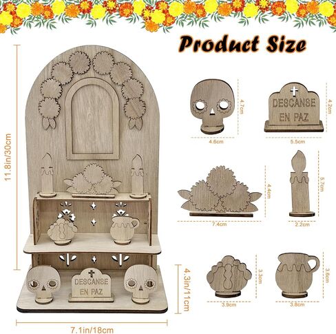 ديكورات يوم الموتى، مجموعة مذبح جماجم السكر الميت مع 25 قطعة من الكتل الخشبية و12 قلم رصاص ملون، ديكورات Dia De Los Muertos لديكور Ofrenda Niche Altar of the Dead in Kuwait