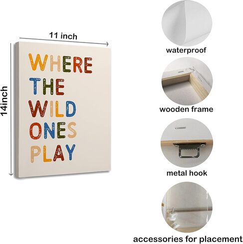 WODMIS Play Room Wall Decor,Kids Where The Wild Ones Play Framed Canvas Wall Art Decor 11×14,Play Sign,Colorful Play Room Art Painting Artwork Wall Playroom Nursery Toddler Kids Room Decoration Prints Decor (cream-coloured, 11x14) in Saudi Arabia