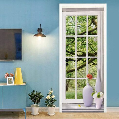 3D Rose Flower Self-Adhesive Door Wallpaper Murals Wall Stickers -Peel and Stick Door Poster for Home Decoration Vinyl Removable Art Decal in Saudi Arabia