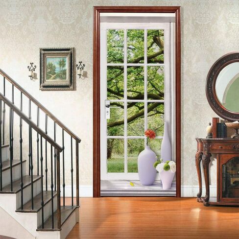3D Rose Flower Self-Adhesive Door Wallpaper Murals Wall Stickers -Peel and Stick Door Poster for Home Decoration Vinyl Removable Art Decal in Saudi Arabia