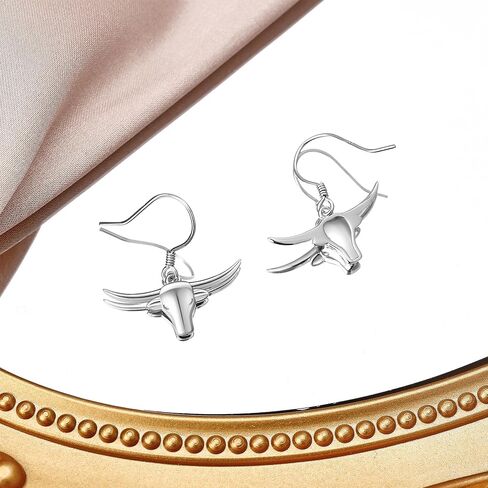 Longhorn Earrings 925 Sterling Silver Texas Longhorn Dangle Drop Earrings Longhorns Jewelry for Women Gifts in Saudi Arabia