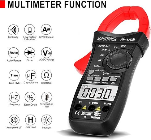 Digital Clamp Meter AP-570C-APP Bluetooth Clamp Multimeter 4000 Counts Auto-Ranging Multimeter with DC/AC Voltage & Current, Resistance, Temperature, Frequency, Duty Cycle in Saudi Arabia