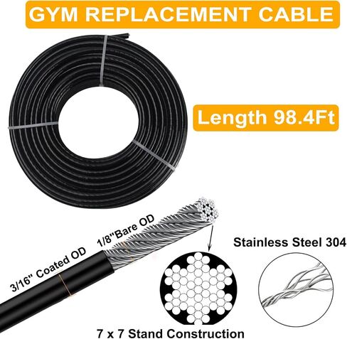 32.8Ft/98.4Ft Fitness Pulley Cable,Replacement Cable Machine Accessories for DIY Home Gym, Gym Cable Replacement,PVC Coated,Thick 3/16"(5mm) in Kuwait