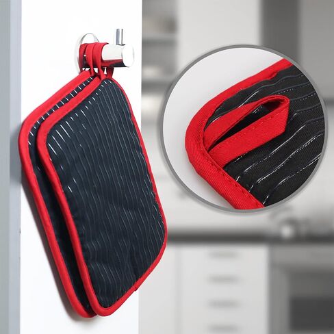 Oven Mitts and Pot Holders Set, Heat Resistant Oven Mitts Gloves Set Hot Pads for Kitchen Cooking Grill, Pure Cotton and Terrycloth Lining, Heavy Duty Thick Gloves Black, 4-Piece Set, by Coziselect in Saudi Arabia
