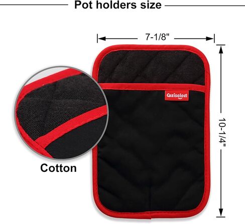 Oven Mitts and Pot Holders Set, Heat Resistant Oven Mitts Gloves Set Hot Pads for Kitchen Cooking Grill, Pure Cotton and Terrycloth Lining, Heavy Duty Thick Gloves Black, 4-Piece Set, by Coziselect in Saudi Arabia