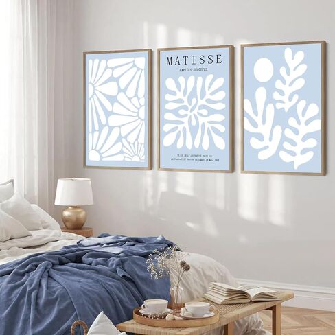 yulihaz Matisse Abstract Flower Poster Set of 3 Light Blue Minimalist Henri Matisse Wall Art Boho Floral Canvas Prints Aesthetic Pictures Wall Decor for Bedroom Living Room Unframed 12x16 inch in Kuwait