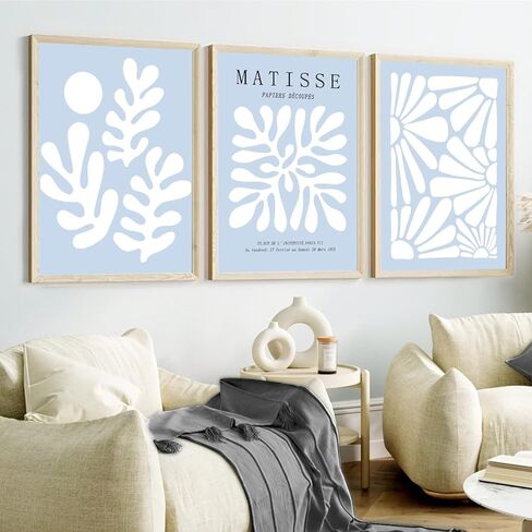 yulihaz Matisse Abstract Flower Poster Set of 3 Light Blue Minimalist Henri Matisse Wall Art Boho Floral Canvas Prints Aesthetic Pictures Wall Decor for Bedroom Living Room Unframed 12x16 inch in Kuwait