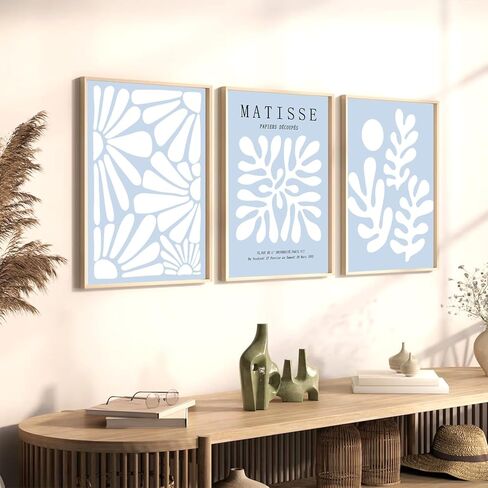 yulihaz Matisse Abstract Flower Poster Set of 3 Light Blue Minimalist Henri Matisse Wall Art Boho Floral Canvas Prints Aesthetic Pictures Wall Decor for Bedroom Living Room Unframed 12x16 inch in Kuwait