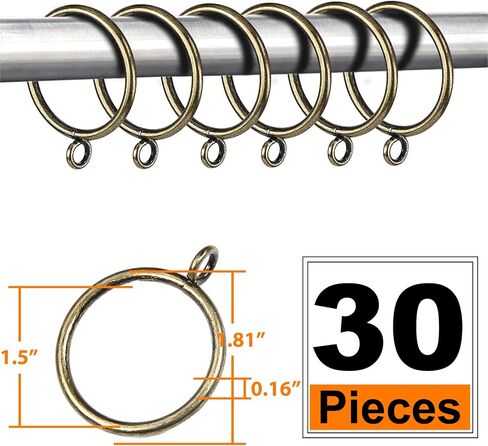 Yinpecly 30 PCS Black Curtain Rings 1.5 Inch Inner Diameter Metal Drapery Curtain Rings Eyelets Rings, Curtain Rod Rings Fits Up to 1 1/4-Inch Rod in Saudi Arabia