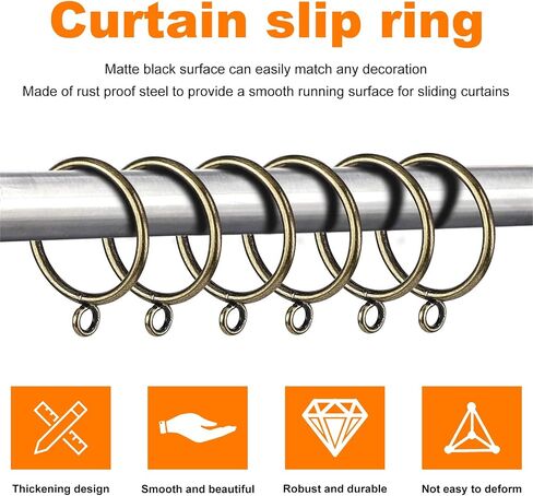Yinpecly 30 PCS Black Curtain Rings 1.5 Inch Inner Diameter Metal Drapery Curtain Rings Eyelets Rings, Curtain Rod Rings Fits Up to 1 1/4-Inch Rod in Saudi Arabia