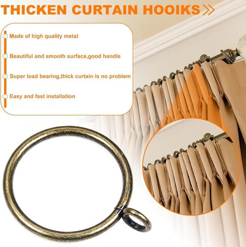 Yinpecly 30 PCS Black Curtain Rings 1.5 Inch Inner Diameter Metal Drapery Curtain Rings Eyelets Rings, Curtain Rod Rings Fits Up to 1 1/4-Inch Rod in Saudi Arabia
