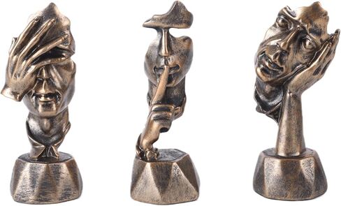 3 Pcs Thinker Statue and Sculptures, Silence is Gold Abstract Art Figurine, No Hear No See No Speak Modern Home Resin Sculptures Decorative items suitable for Bookshelf Tabletops Decor (Silver) in Saudi Arabia