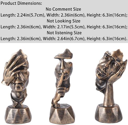 3 Pcs Thinker Statue and Sculptures, Silence is Gold Abstract Art Figurine, No Hear No See No Speak Modern Home Resin Sculptures Decorative items suitable for Bookshelf Tabletops Decor (Silver) in Saudi Arabia