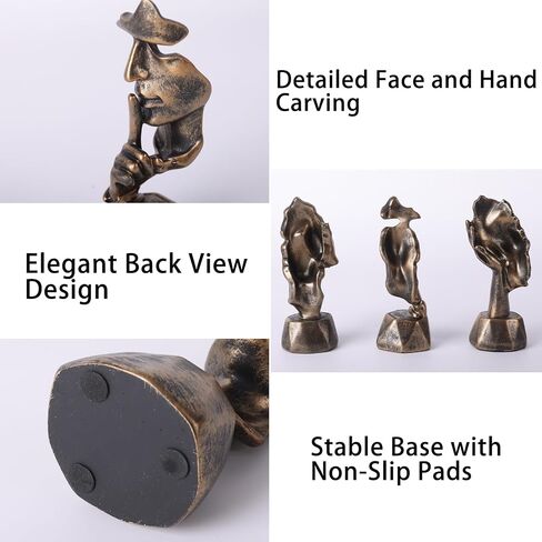 3 Pcs Thinker Statue and Sculptures, Silence is Gold Abstract Art Figurine, No Hear No See No Speak Modern Home Resin Sculptures Decorative items suitable for Bookshelf Tabletops Decor (Silver) in Saudi Arabia