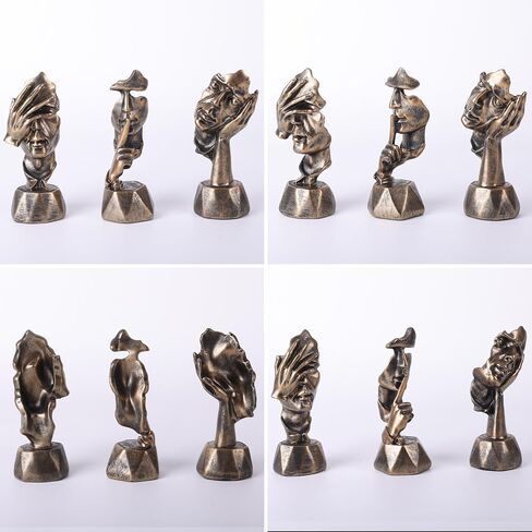3 Pcs Thinker Statue and Sculptures, Silence is Gold Abstract Art Figurine, No Hear No See No Speak Modern Home Resin Sculptures Decorative items suitable for Bookshelf Tabletops Decor (Silver) in Saudi Arabia