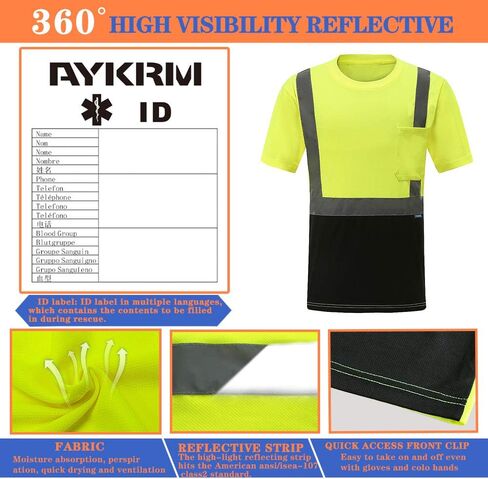 AYKRM Safety T Shirt Reflective High Visibility hi vis Long Sleeve T Shirt (XS-6XL) in Saudi Arabia
