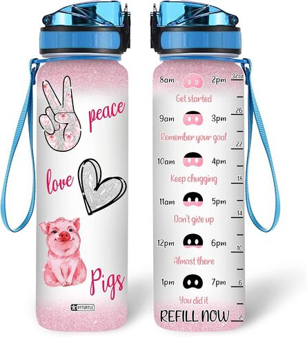 Hyturtle Pig Water Bottle - 32 Oz 1Liter Motivational Bottle With Time Marker, Just A Girl Who Loves Pigs Water Bottle Gifts For Daughter Farm Girl Animal Lover Christmas Birthday in Saudi Arabia