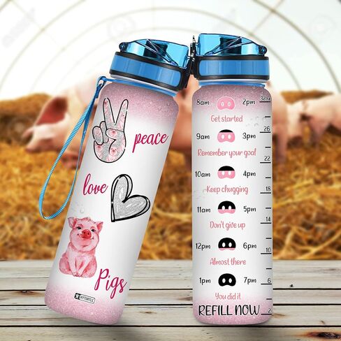 Hyturtle Pig Water Bottle - 32 Oz 1Liter Motivational Bottle With Time Marker, Just A Girl Who Loves Pigs Water Bottle Gifts For Daughter Farm Girl Animal Lover Christmas Birthday in Saudi Arabia